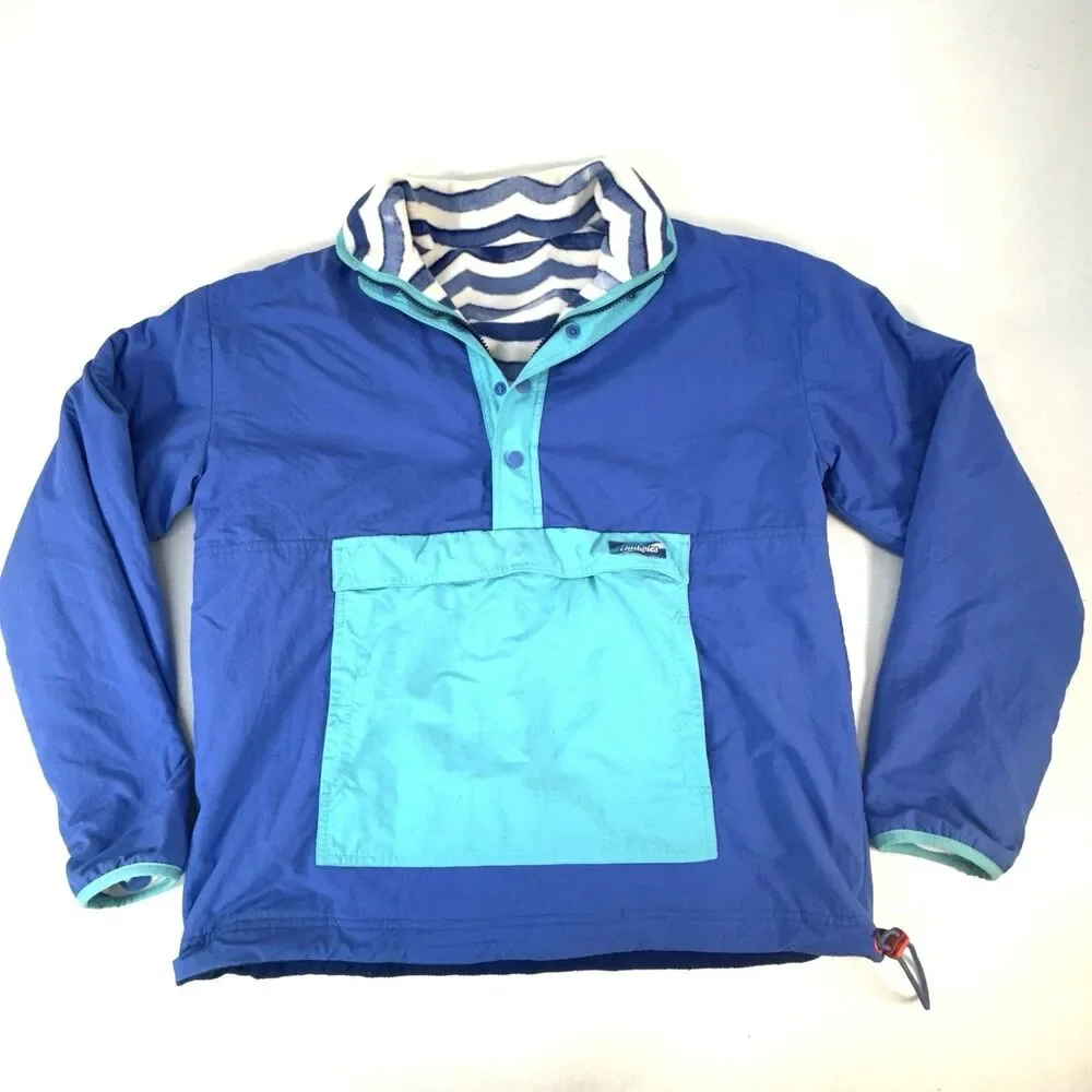 Chubbies Fleece Reversible Jacket Neon Stripped Waves Fleece Medium Blue